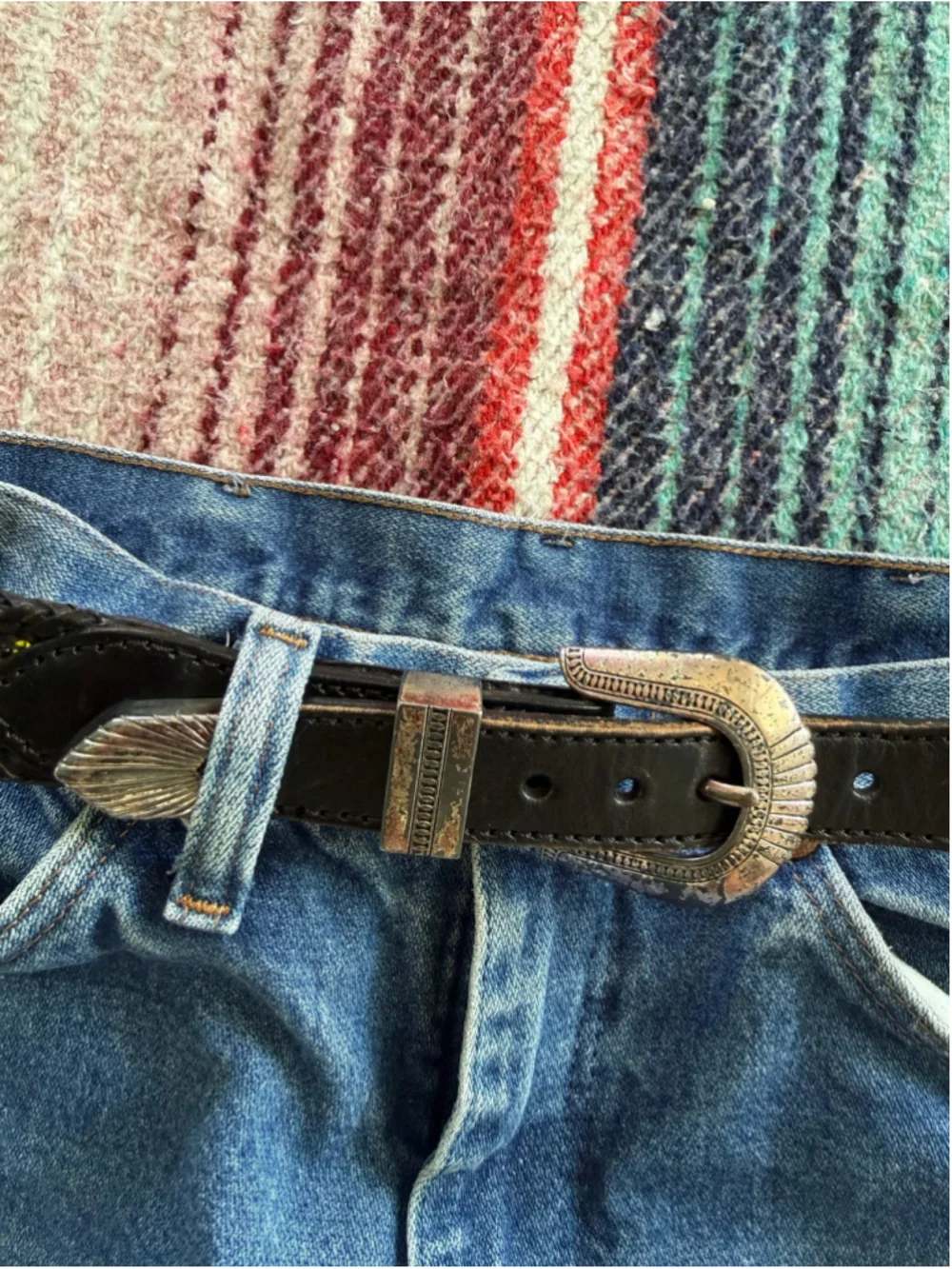 Vintage Black Beaded Western Belt 28